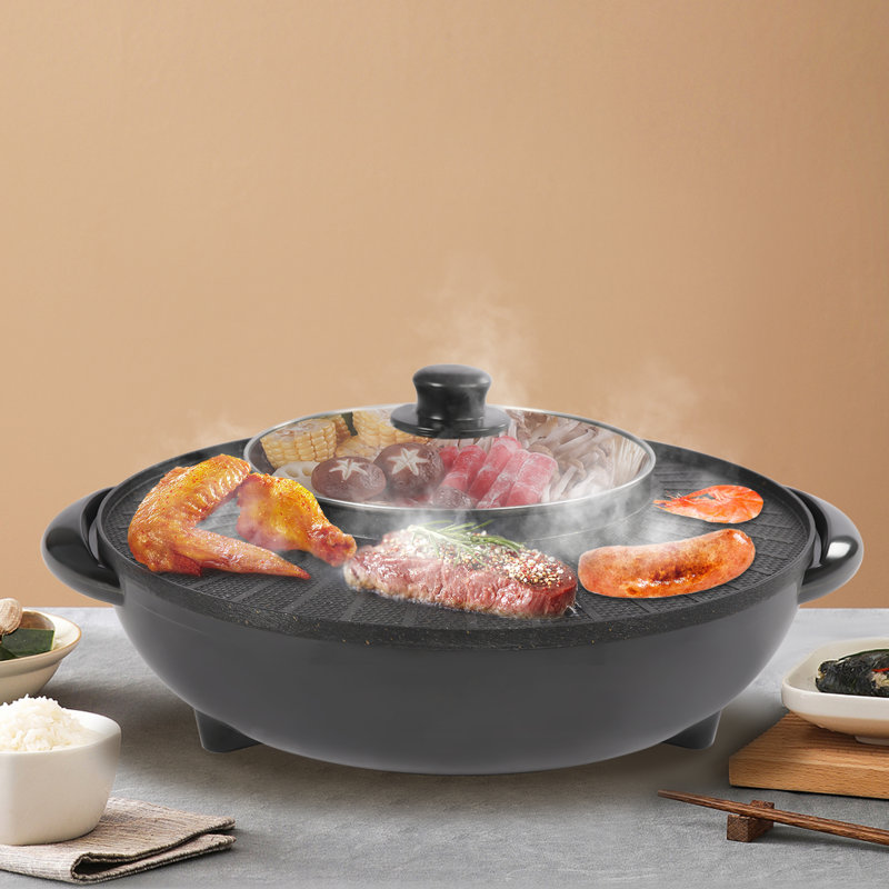 JOYDING Round Electric Hot Pot Grill Combo Indoor BBQ Portable Smokeless Grill Wayfair Canada